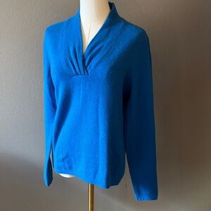 Blue Draped Cowl Neck Sweater Soft Cashmere Feel Pullover